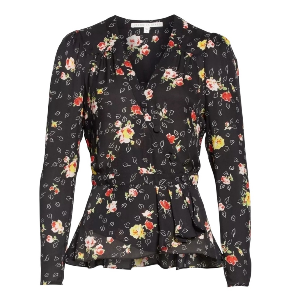 Veronica Beard Kiona Floral Silk Ruffle Peplum Blouse Size 10 NWOT